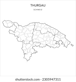 Vector Map of the Canton of Thurgovia (Thurgau) with the Administrative Borders of Districts (Bezirke) and Municipalities (Gemeinde) as of 2023 - Switzerland (Schweiz)