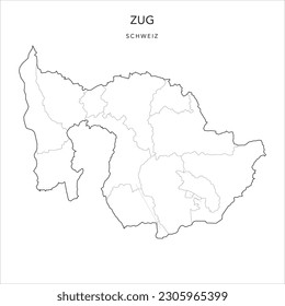 Karte des Kantons Zug mit den Verwaltungsgrenzen der Gemeinden (Gemeinde) ab 2023 - Schweiz (Schweiz)