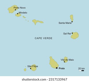 Vektorkarte von Kap Verde mit wichtigen Städten Insel Geografie-Kartographie Blau