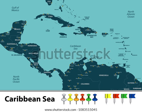 Caribbean Sea In Map Vector Map Caribbean Sea Countries Big Stock Vector (Royalty Free)  1083515045 | Shutterstock