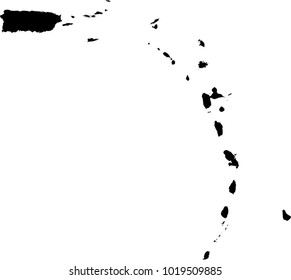 Vector map of Caribbean Sea islands. Black mask. Isolated, white background. 