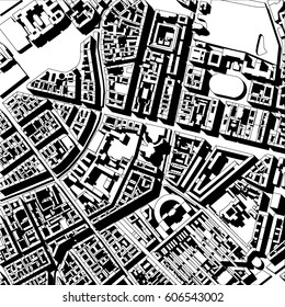 Vector map of the center of Saint Petersburg black and white, Russia