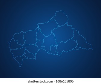 Mapa vectorial de la línea azul abstracta de África Central escala sobre fondo oscuro.