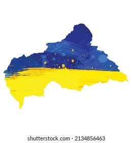 Vector map Central African Republic. Isolated vector Illustration. Watercolor effect. Save Ukraine. Ukrainian flag. Stop war. EPS 10 Illustration.