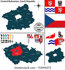Vector map of Central Bohemian region and location on Czech map