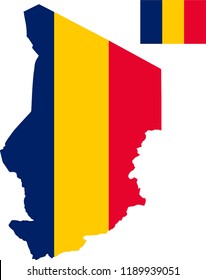 Vector map of Chad with flag. Isolated, white background