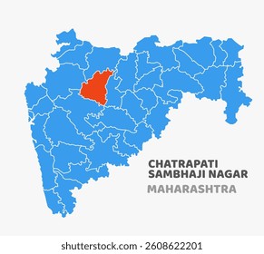 Vector map with Chatrapati Sambhaji Nagar district highlighted in Maharashtra, India