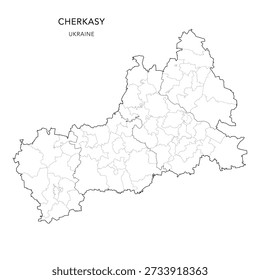 Vector Map of Cherkasy Oblast with Administrative Subdivisions of Raions (Districts), Hromadas (Communities), and Urban Raions (Urban Districts) of Cherkasy - Ukraine 2026
