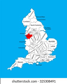 Vector map of Cheshire in North West England, United Kingdom with regions. England vector map.