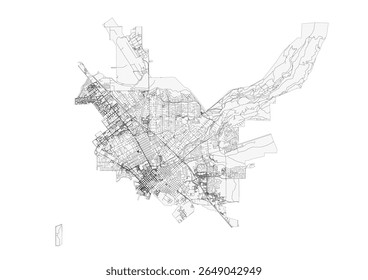 Vector map of Chico, showing its detailed highway and street network. Urban infrastructure clearly depicted.