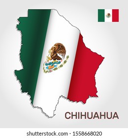 Vector map of Chihuahua state combined with waving Mexican national flag - Vector