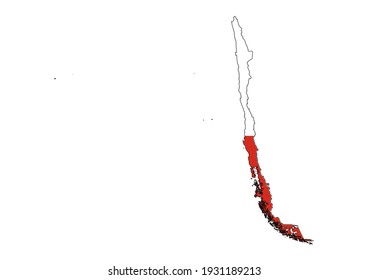 Vector map of Chile filled with the flag of the country, isolated on white background. Vector illustration suitable for digital editing and prints of all sizes.