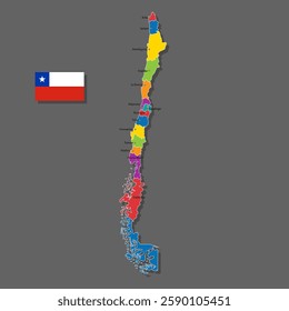 Vector map of Chile with names of cities and with borders city