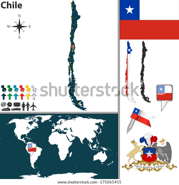 Vector Map Chile Regions Coat Arms Stock Vector Royalty Free