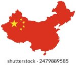 Vector map of China with flag isolated on white background.