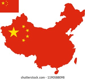 Vector map of China with flag. Isolated, white background - Shutterstock ID 1190588098