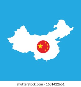 Vector map of China with flag. Isolated, blue background
