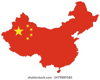 Vector map of China with flag isolated on white background.