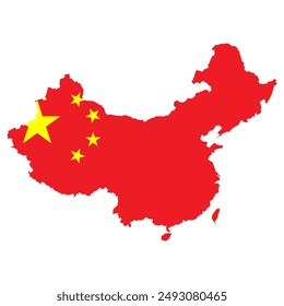 Vector map of China with flag. Isolated, white background