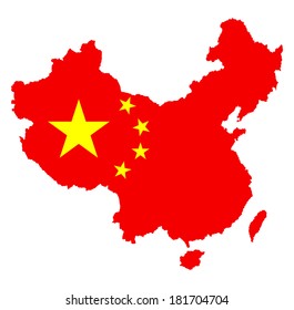 Vector map of China with national flag isolated on white background.