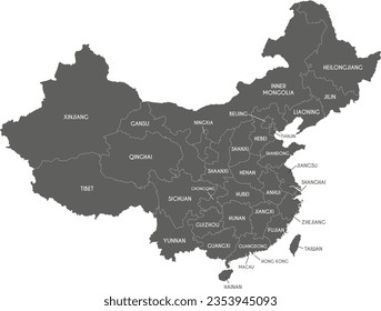 Vector map of China with provinces, regions and administrative divisions. Editable and clearly labeled layers.