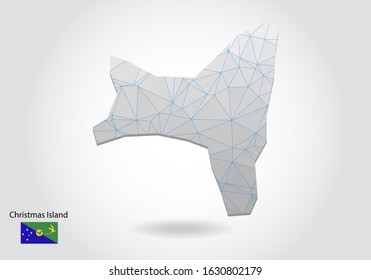Vector map of christmas Island with trendy triangles design in polygonal style on dark background, map shape in modern 3d paper cut art style. layered papercraft cutout design.