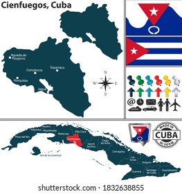 Vector map of Cienfuegos province and location on Cuban map