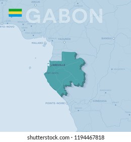 vector Map of cities and roads in Gabon.