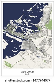 vector map of the city of Abu Dhabi, United Arab Emirates (UAE), Emirate of Abu Dhabi