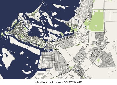 vector map of the city of Abu Dhabi, United Arab Emirates (UAE), Emirate of Abu Dhabi