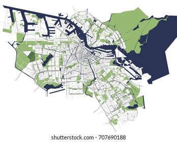vector map of the city of Amsterdam, Netherlands