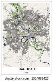 vector map of the city of Baghdad, Iraq