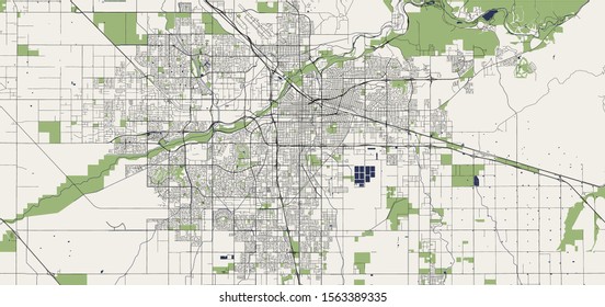 vector map of the city of Bakersfield, California, United States America