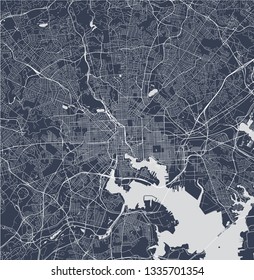 Vector Map Of The City Of Baltimore, Maryland, USA