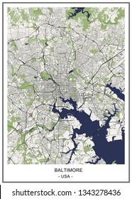 vector map of the city of Baltimore, Maryland, USA