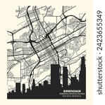 vector map of the city of Birmingham, Alabama, United States. Black and white for home walls and posters