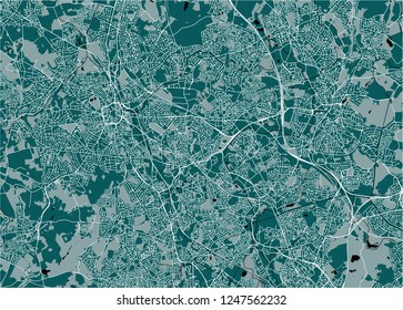 Vector map of the city of Birmingham, Wolverhampton, English Midlands, United Kingdom, England