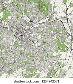 Vector map of the city of Birmingham, Wolverhampton, English Midlands, United Kingdom, England