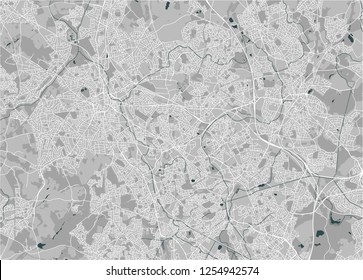 Vector map of the city of Birmingham, Wolverhampton, English Midlands, United Kingdom, England