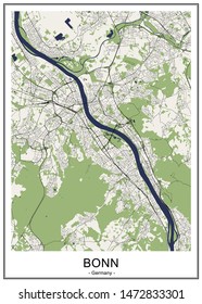 vector map of the city of Bonn, Germany, North Rhine-Westphalia, Cologne