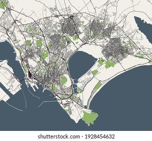 vector map of the city of Cagliari, Sardinia, Italy