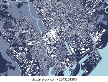 Vector Map Of The City Of Cardiff, South Glamorgan, Wales ,UK