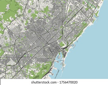 vector map of the city center of Barcelona, Spain