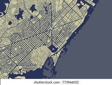 vector map of the city center of Barcelona, Spain