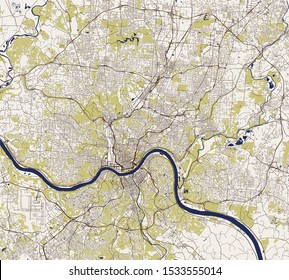 vector map of the city of Cincinnati,State Ohio, USA, , and is the government seat of Hamilton County.