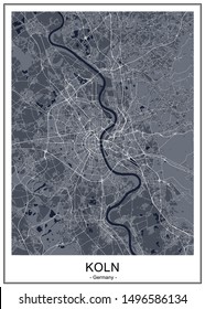 vector map of the city of Cologne, Koln, North Rhine-Westphalia, Germany