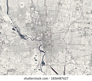 Vector Map Of The City Of Columbus, Ohio, USA