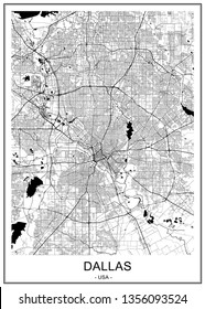 vector map of the city of Dallas, Texas, USA