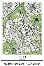 vector map of the city of Delft, Netherlands