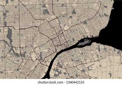 vector map of the city of Detroit, Michigan, USA